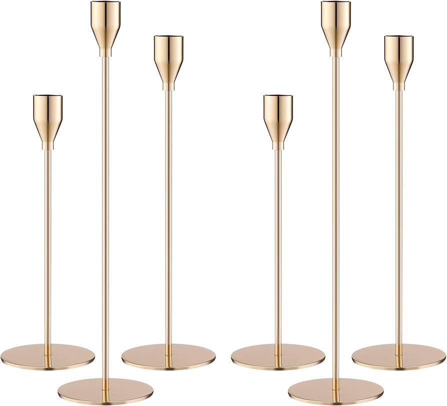 Kerzenständer Gold 6 Set,Kerzenständer Stabkerzen 33/29/23cm,Metall KegelKerzenleuchter Vintage... | Amazon (DE)