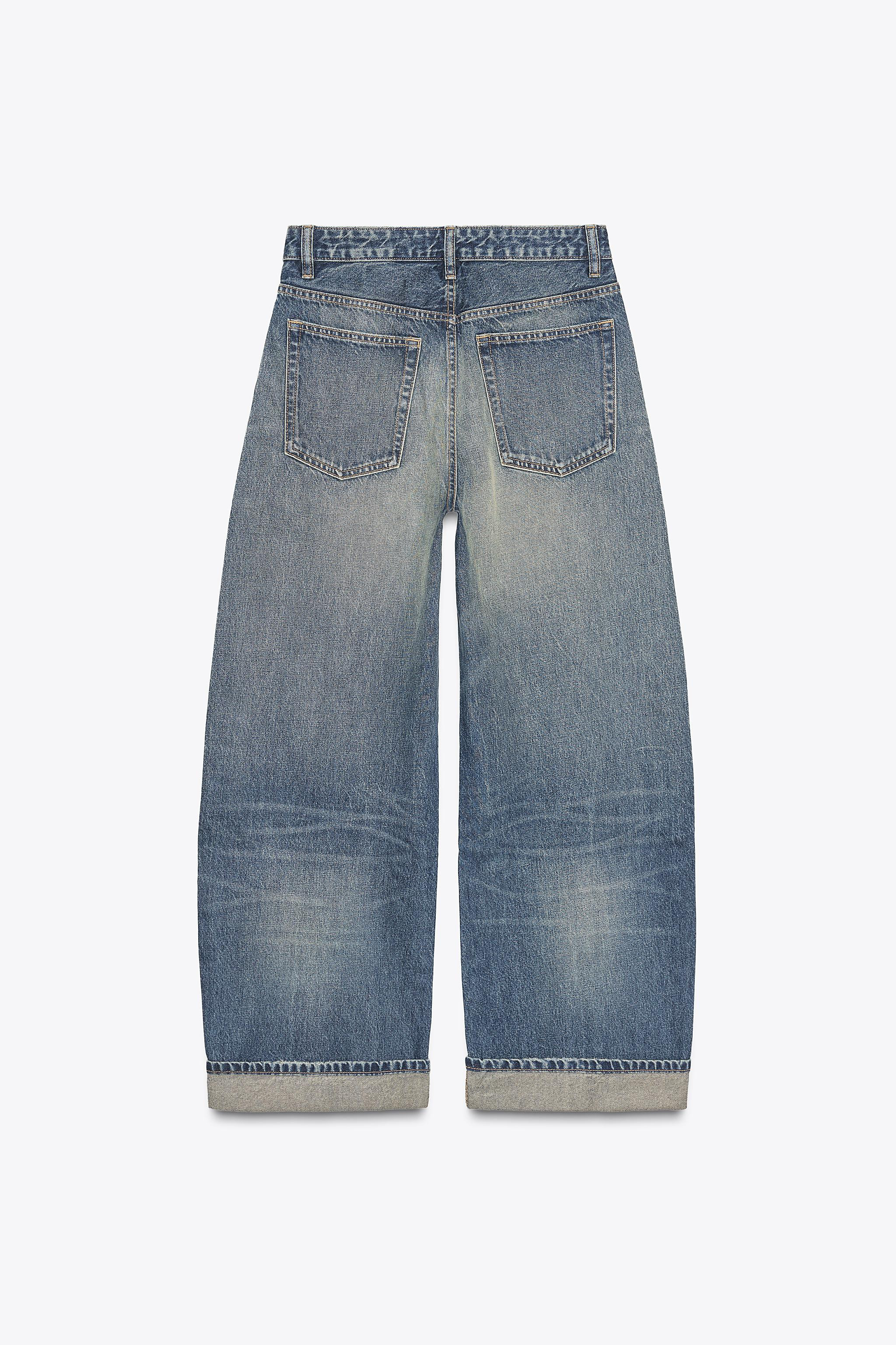 TRF MID-RISE RIPPED BAGGY FOLDED JEANS | Zara US
