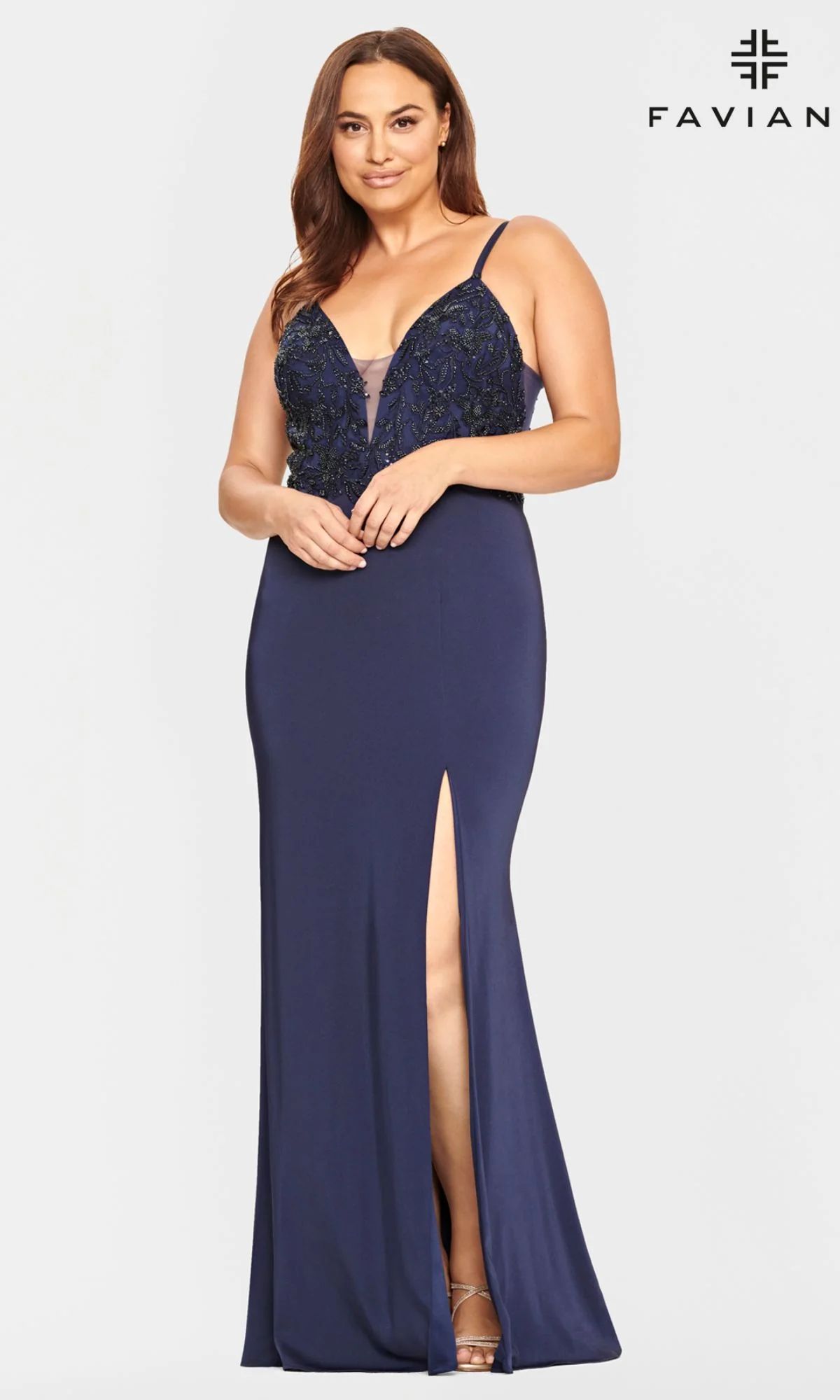 Navy Blue Plus-Size Faviana Long Prom Dress 9536 | Prom Girl