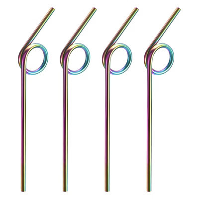 Unique Bargains 304 Stainless Steel Durable Curly Shape Reusable Drinking Straw 9.06" x 0.24"(L*OD) 4 Pcs Rainbow | Target