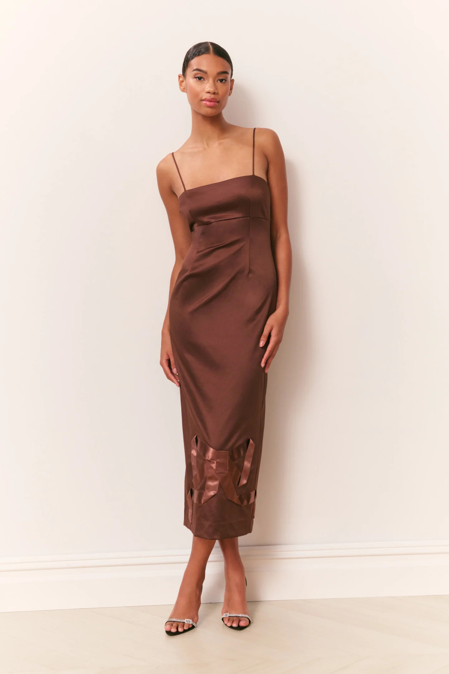 Calise Satin Bow Detail Midi Dress | LoveShackFancy