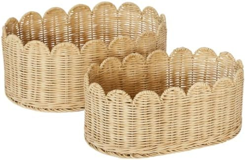 BEBE BASK Premium Scalloped Basket Set Of 2 - Scallop Basket - 16 x 10 x 7 Inch - Hand-Woven Eleg... | Amazon (US)