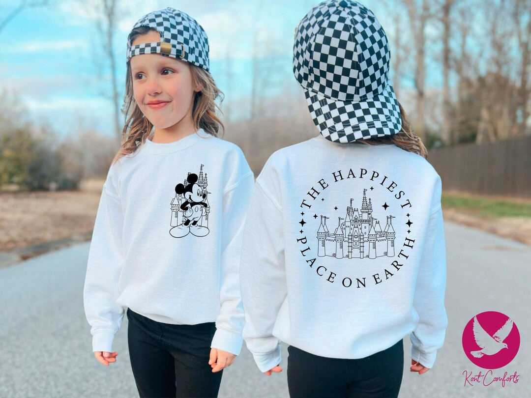 Mickey the Happiest Place on Earth Kids Sweatshirt, Kids Disney Trip Gift, Mickey Magical Castle ... | Etsy (US)