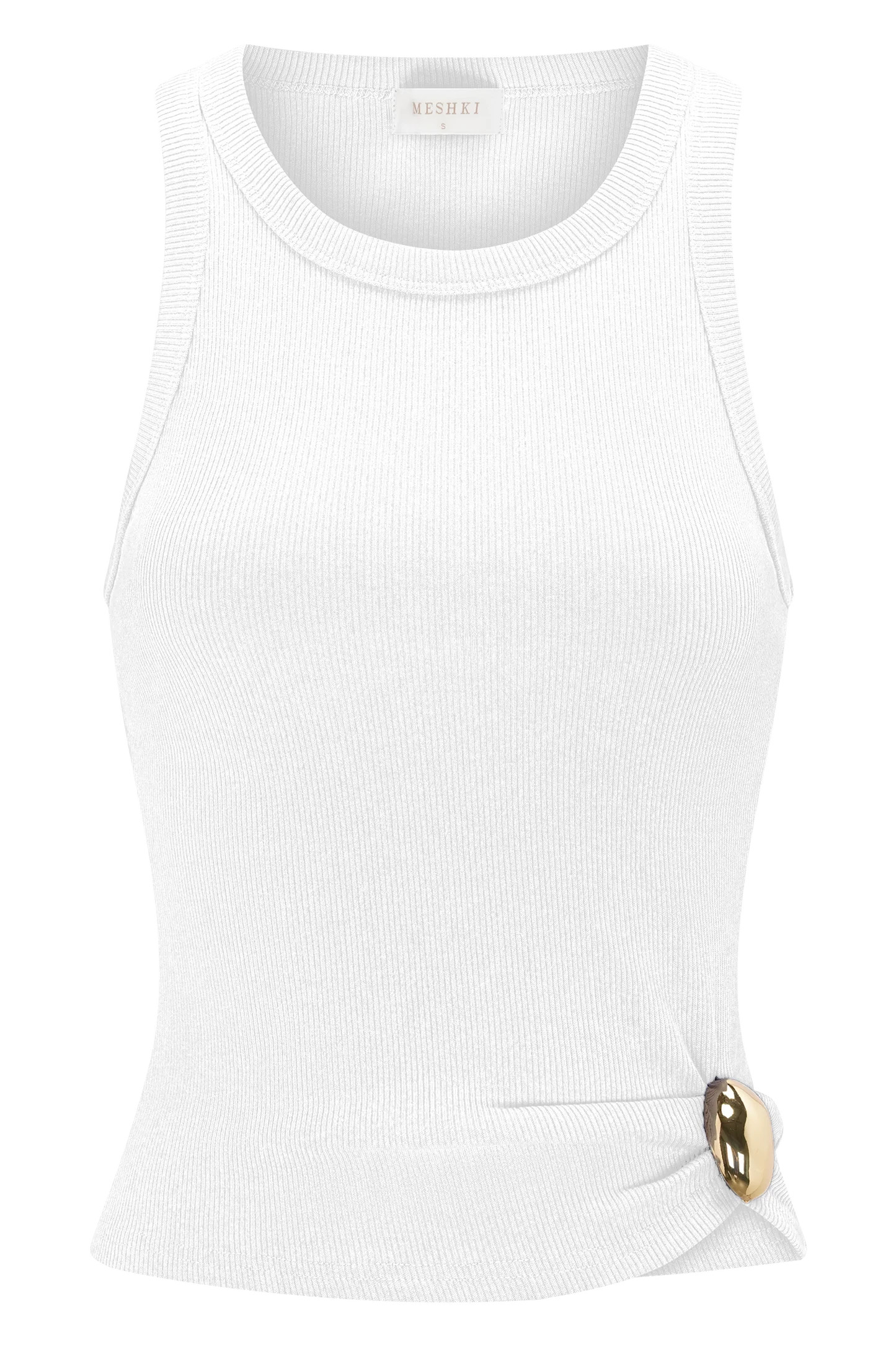 Lola Ribbed Sleeveless Top With Hardware - White | Meshki (APAC)