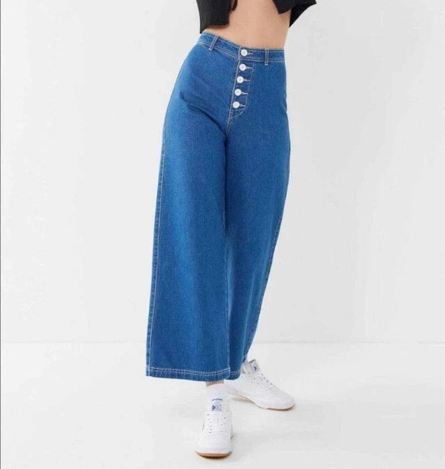 BDG Urban Outfitters High Rise Wide Leg Crop Jeans 27 Exposed Button Fly | eBay US
