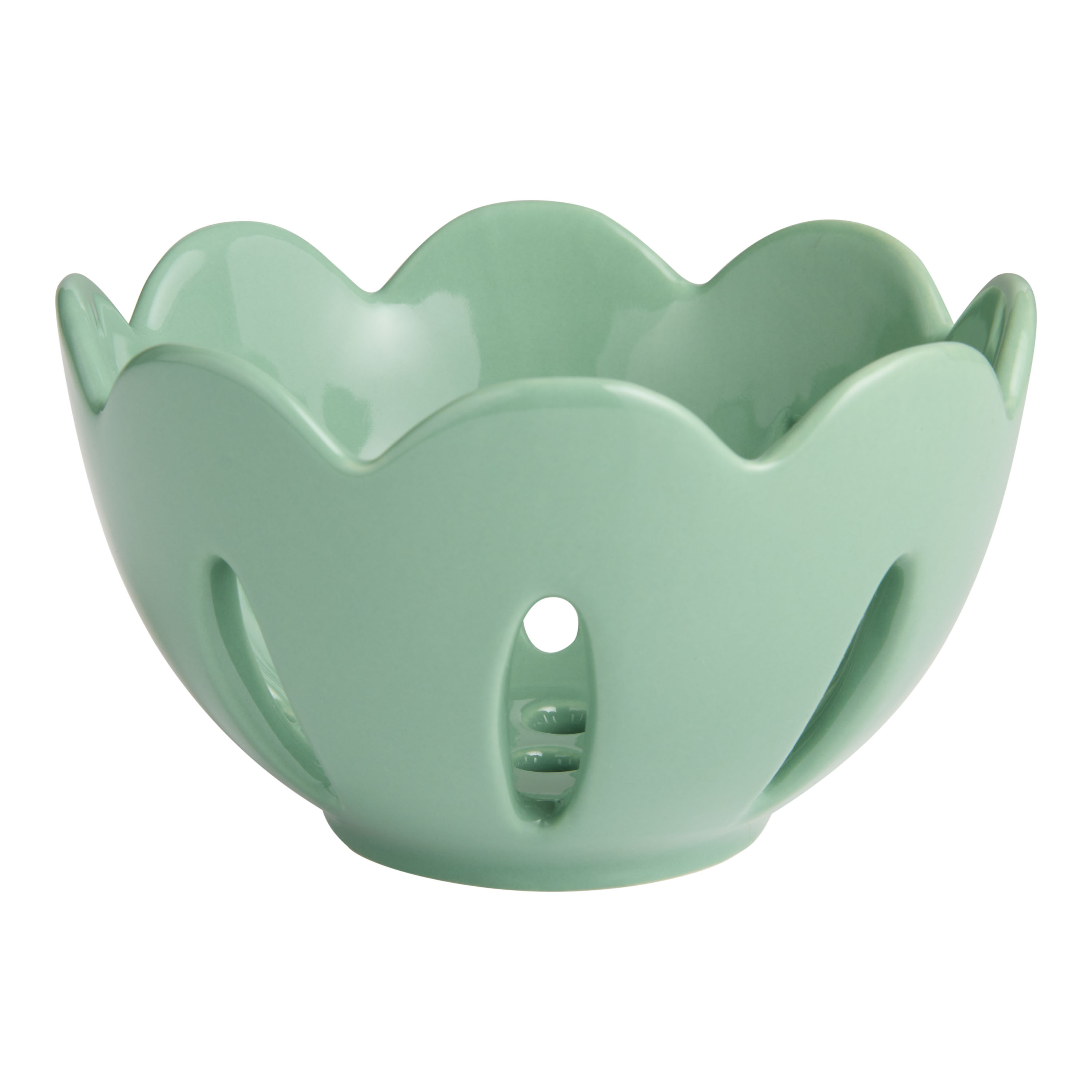 Deep Sea Green Hand Painted Ceramic Scalloped Berry Basket | World Market