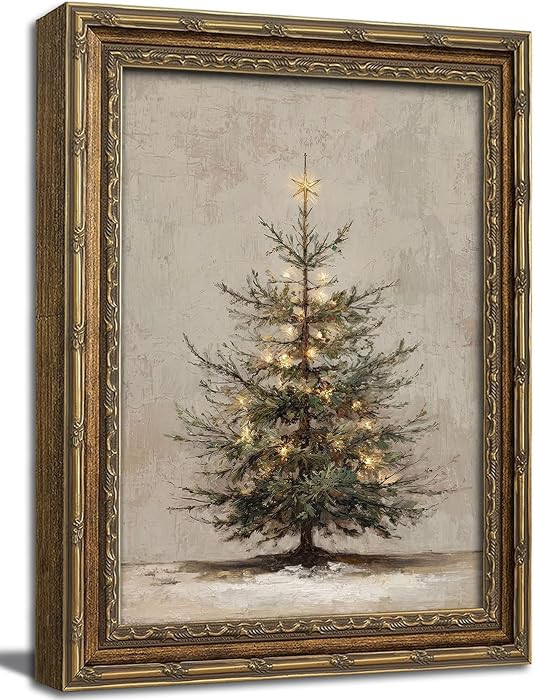 Gold Framed Wall Art Vintage Christmas Tree Canvas Print Neutral Farmhouse Winter Holiday Decor P... | Amazon (US)