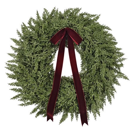 My Texas House Natural Feel Cedar Artificial Christmas Wreath with Bow, Green, 22" | Walmart (US)
