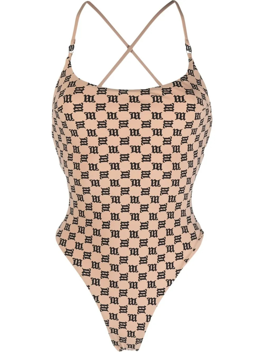 MISBHV criss-cross monogram-print Swimsuit | Neutrals | FARFETCH | Farfetch Global