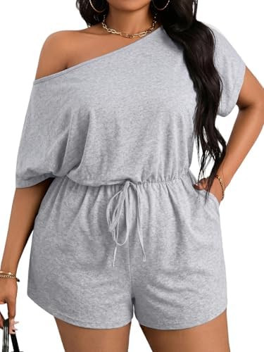 SOLY HUX Women's Plus Size Romper Summer Casual Off The Shoulder Short Sleeve Jumpsuits with Pock... | Amazon (US)