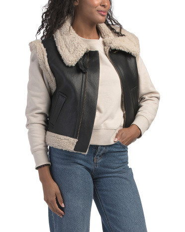 Faux Leather Vest With Faux Fur Lining | TJ Maxx