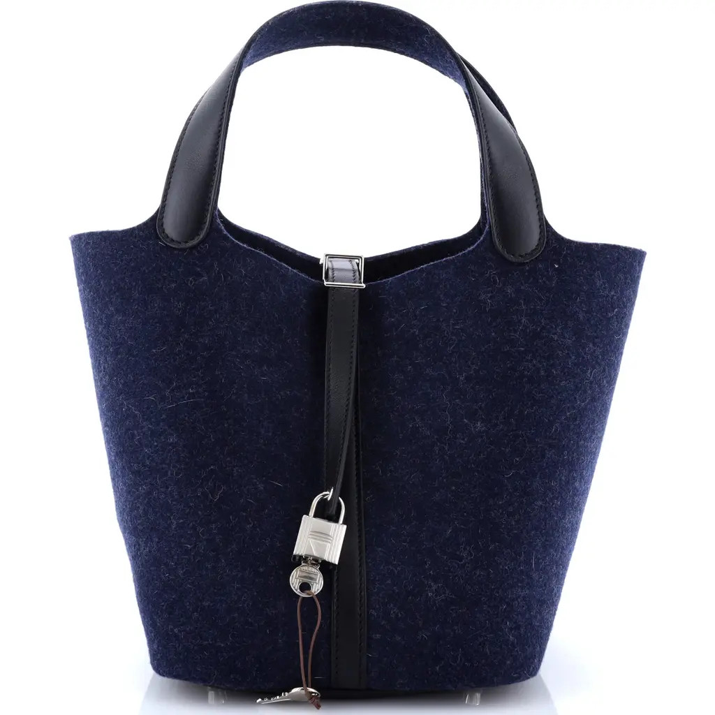 Pre-Owned Hermes Picotin Lock Bag Felt with Leather MM in Bleu Nuit at Nordstrom, Size X-Small | Nordstrom