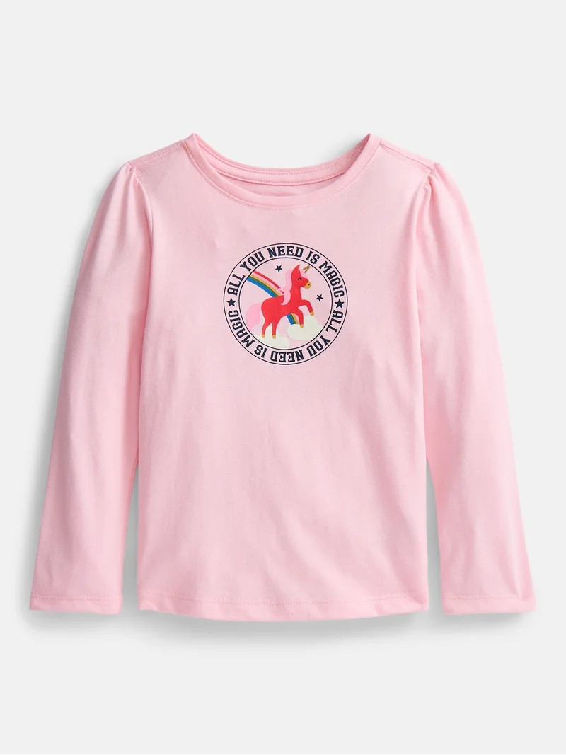 Wonder Nation Baby and Toddler Girls' Graphic Tee with Long Puff Sleeves, Sizes 0M-5T | Walmart (US)