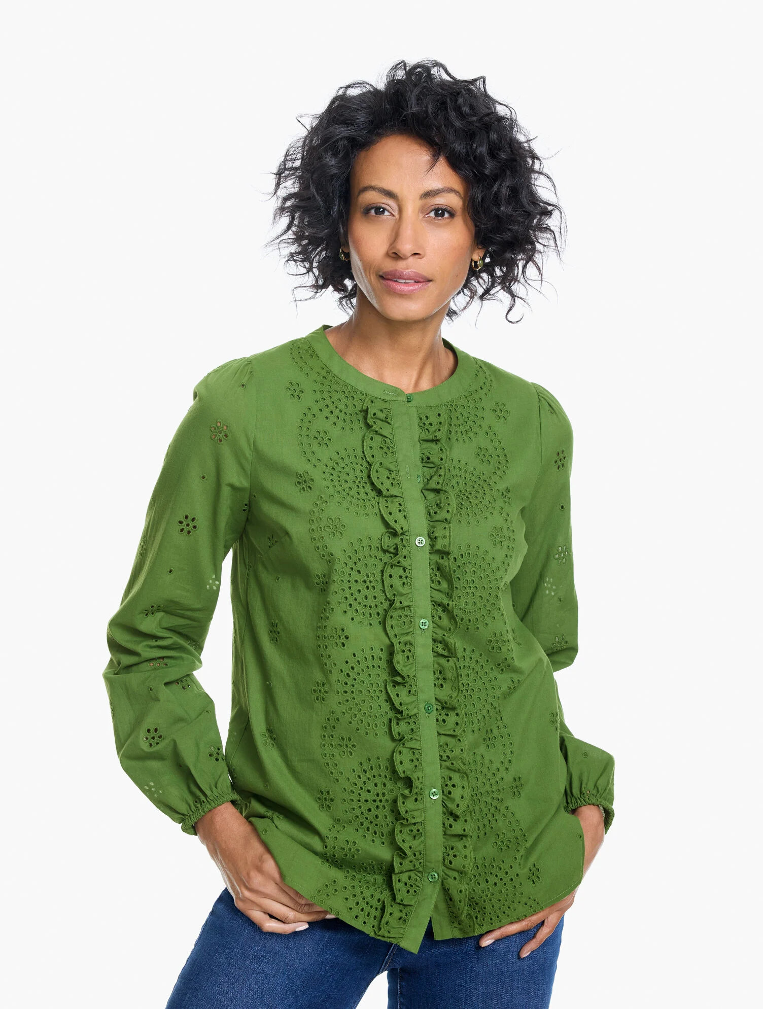 Eyelet Button Front Top | Talbots