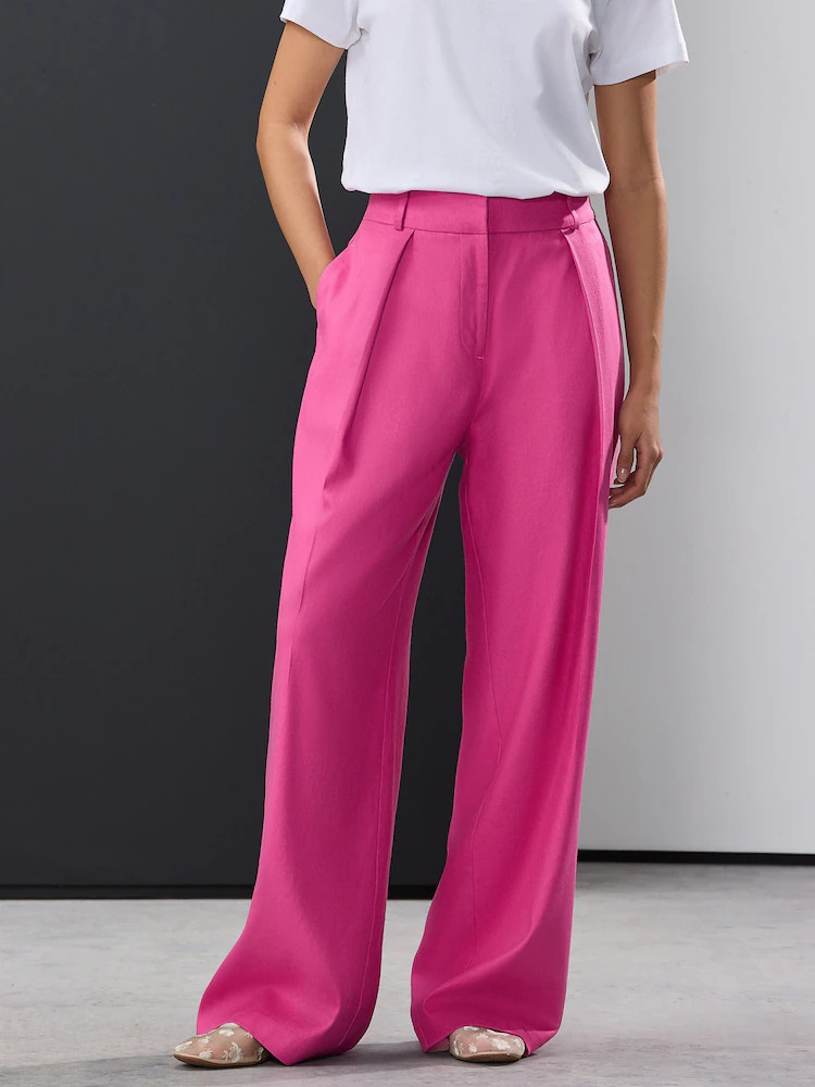 Roze - Elastische broek met wijde pijpen aan de achterkant en linnen | Next EU