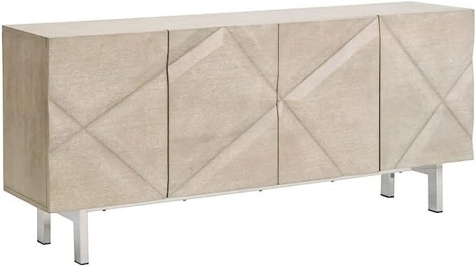 Benjara Wooden Media Sideboard with 2 Storage Doors and Metal Base, Gray | Amazon (US)