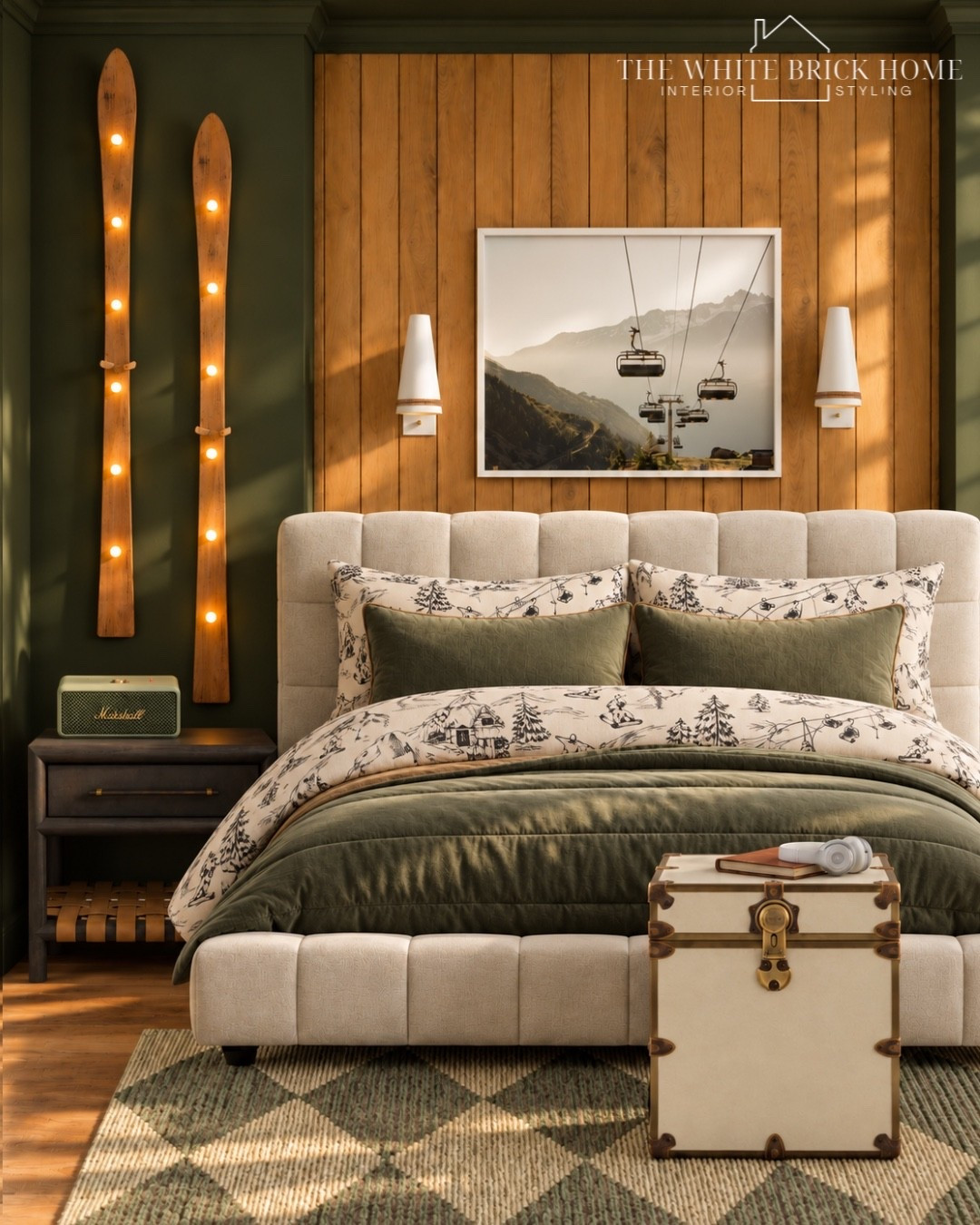 🌲 For the boys who love the great outdoors! 🏔️
A little mountain lodge, a little modern rustic, and a whole lot of cozy! 🤎
This adventure-inspired bedroom is all about creating a space that feels warm, inviting, and effortlessly cool. Rich olive green walls, natural wood tones, vintage-inspired ski lights, and mountain-themed bedding bring the outdoors in without feeling overly themed.
And those light-up wooden skis? Easily my favorite detail! ✨
A room designed for the adventure-loving boy that he'll love now and for years to come.
Comment “shop” for links to shop this entire look! 
#TheWhiteBrickHome #BoysRoomInspo #MountainBedroom #BoysBedroomIdeas #ModernRusticDecor #CozyBedroom #KidsRoomDesign #MountainLodgeStyle #ShopTheLook