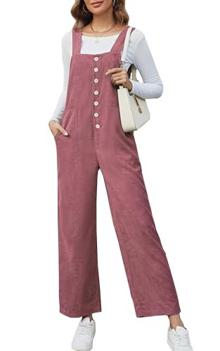 Angashion Women Long Casual Loose Overalls - Bib Pants Overall Baggy Wide Leg Rompers Jumpsuits With Pockets Dirty Pink Small | Amazon (US)