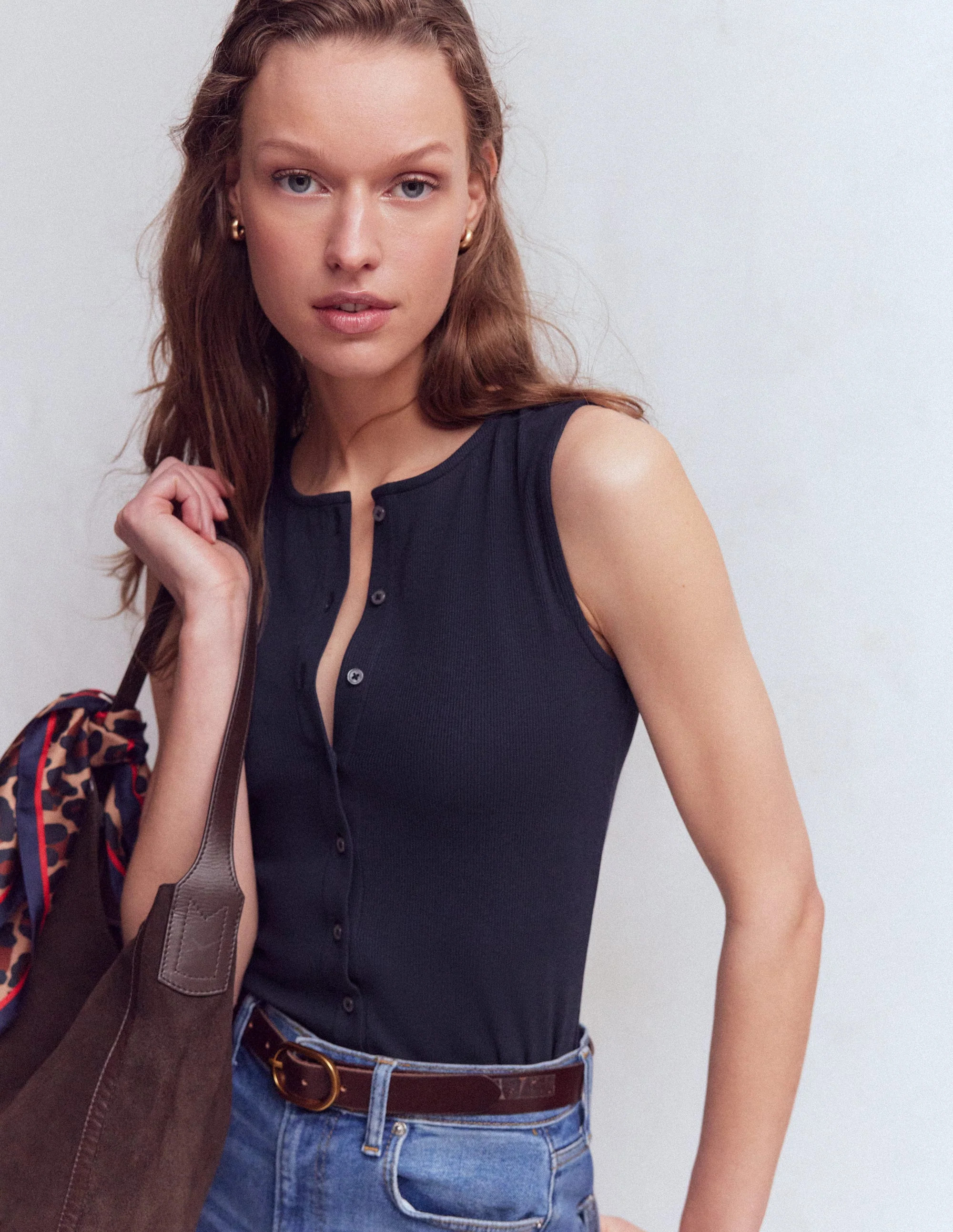 Evie Button Through Rib Vest-Navy | Boden (US)