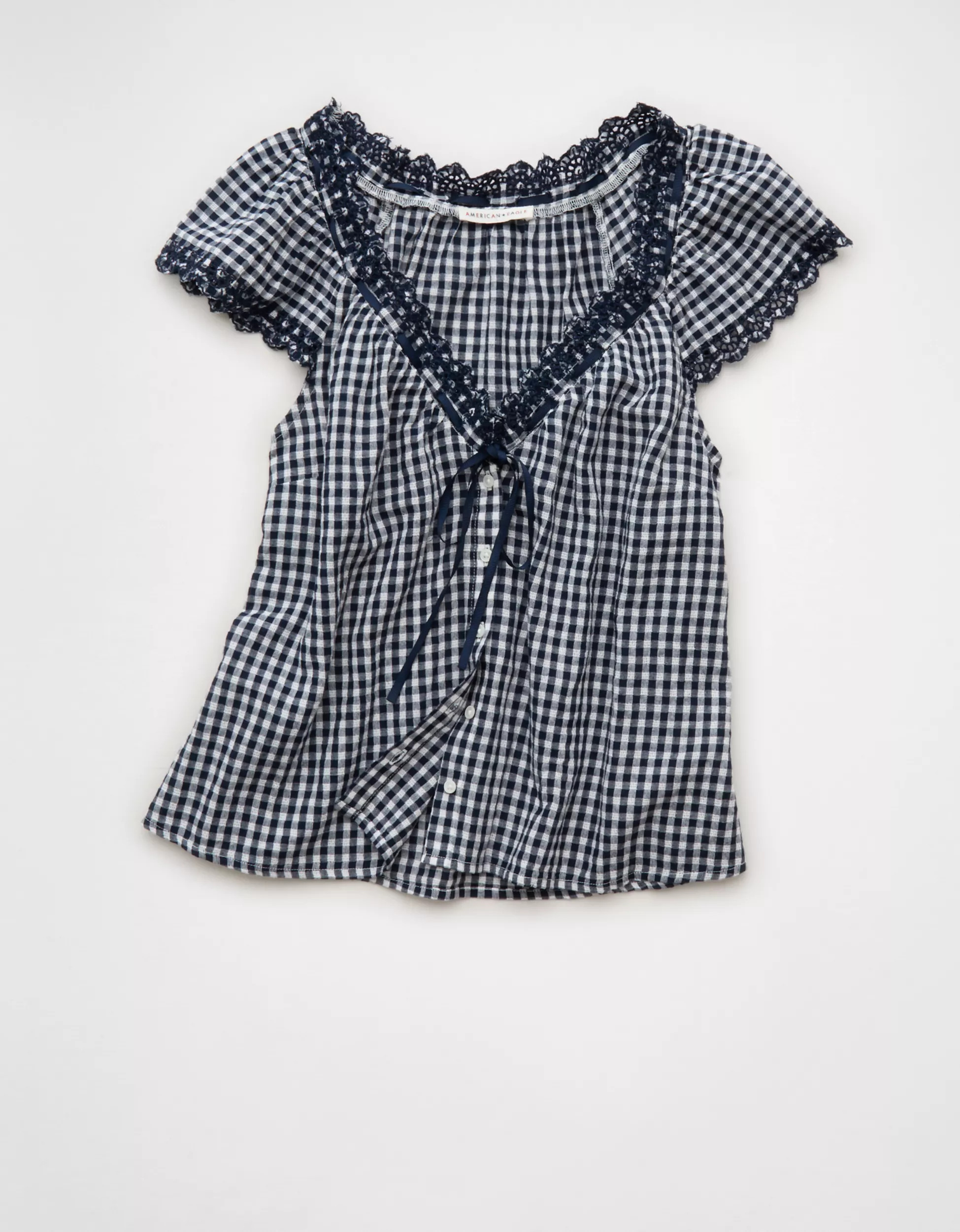 AE Short-Sleeve Ribbon Blouse | American Eagle Outfitters (US & CA)