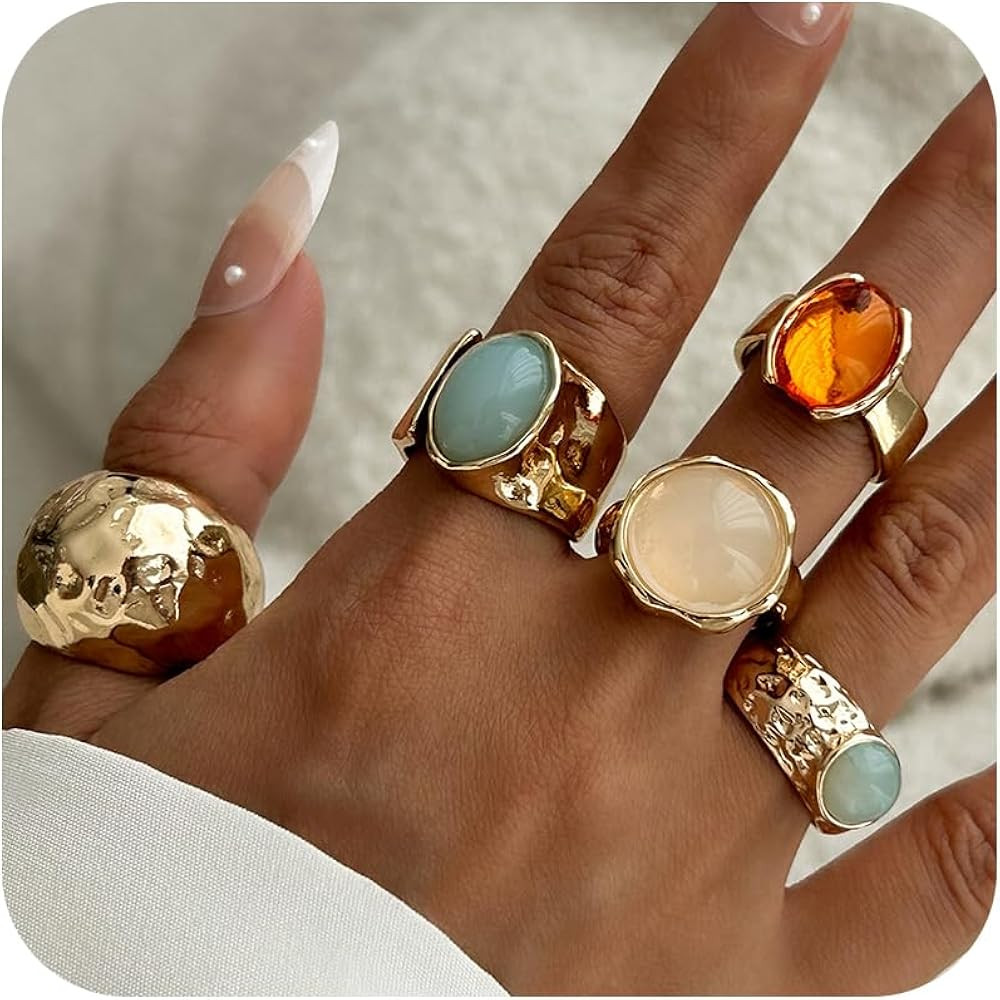 Chunky Gold Ring Set for Women Trendy Gold Flower Scallop Conch Shell Starfish Rings Adjustable S... | Amazon (US)