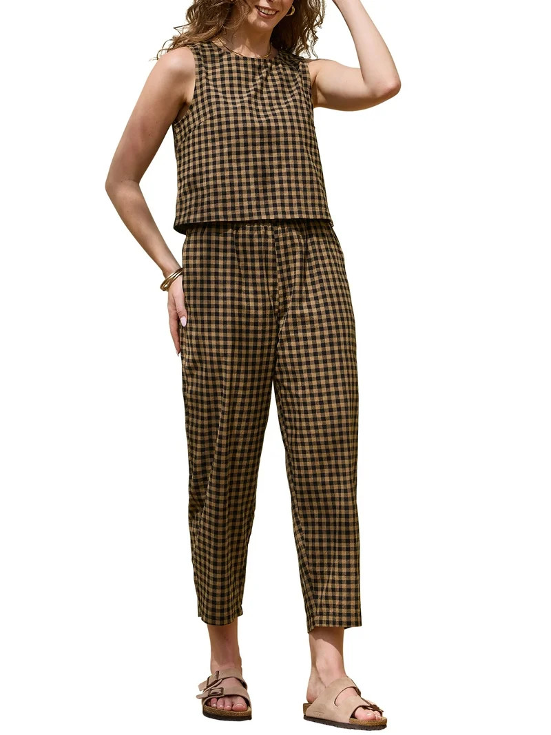 INSPIRE CHIC Women's 2 Piece Gingham Lounge Set Sleeveless Crop Top & Wide Leg Pants Summer Match... | Walmart (US)