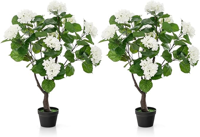 Goplus Artificial Hydrangea Tree, 2 Pack Fake Floral Plant w/11 White Flowers & Realistic Trunk i... | Amazon (US)