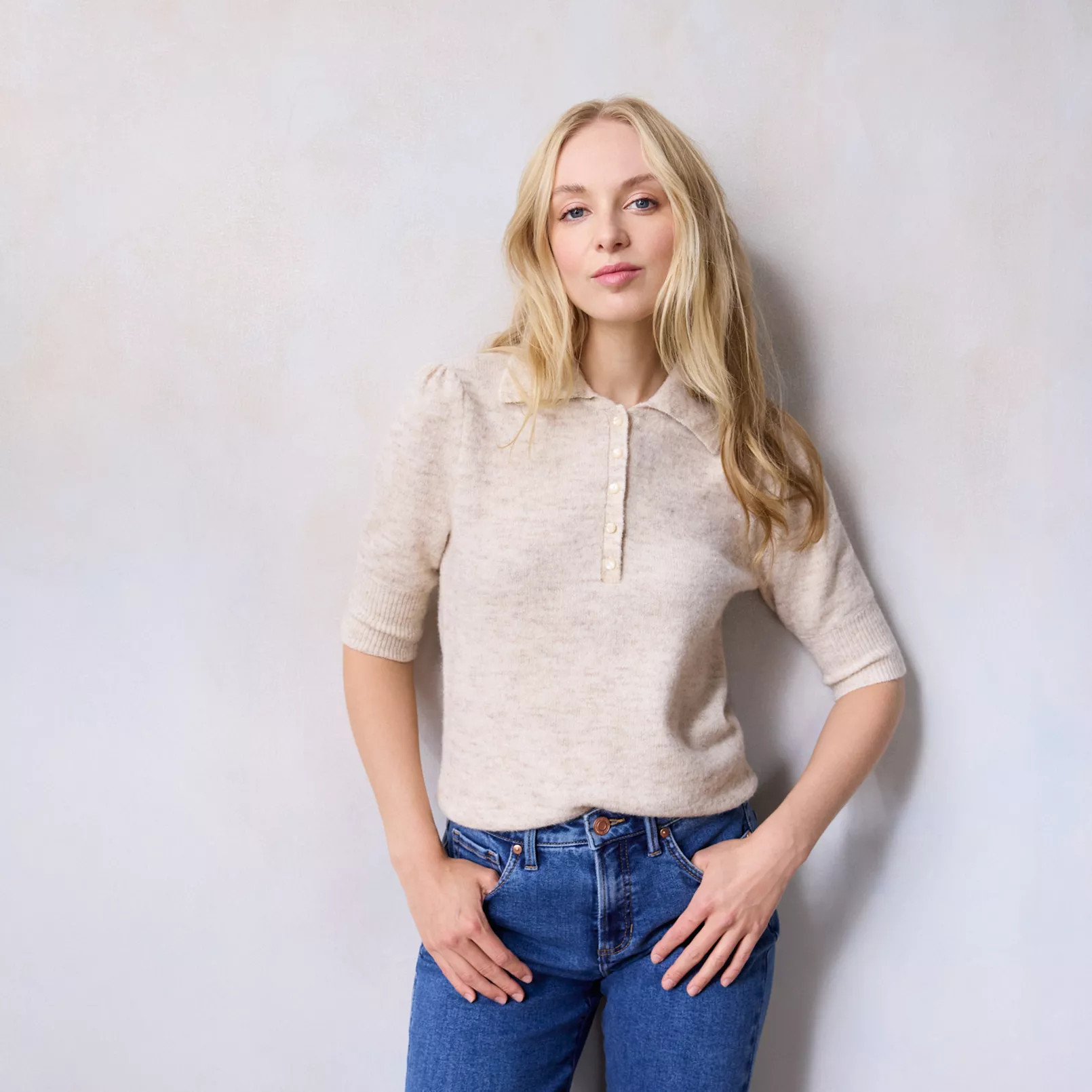 Women's LC Lauren Conrad Collared Henley Sweater | Kohl's