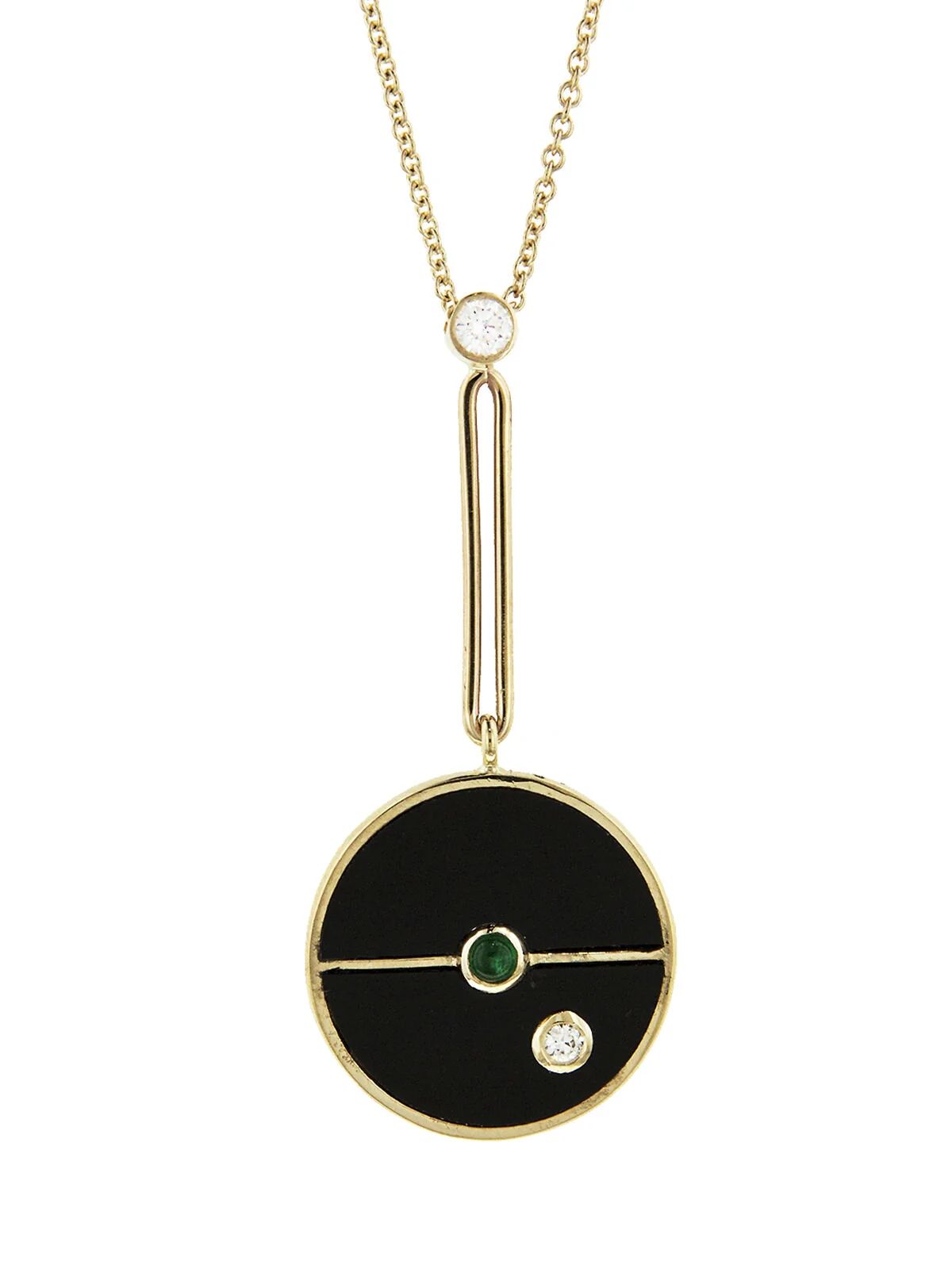 Signature Black Onyx & Emerald Compass Yellow Gold Necklace | YLANG 23