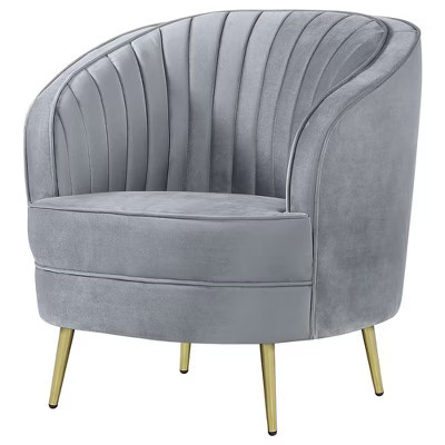 CAVINAS Velvet Accent Chair with Curved Channel Tufted Backrest,Modern Upholstered Living Room Chairs,Reading Chairs for Living Room,Grey | Target