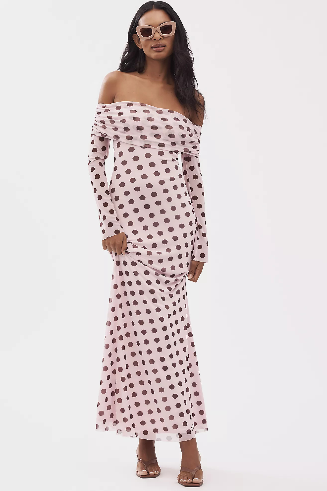 AFRM Long-Sleeve Off-The-Shoulder Mesh Maxi Dress | Anthropologie (US)