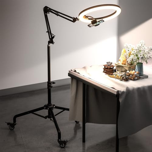 UBeesize Pro LED Ring Light Tripod with Phone Holder & Casters, Adjustable Overhead Phone/Camera Mount for iPhone, Video Recording, Live Streaming, Cooking (Mobile Stand with Light & Tripod) | Amazon (US)