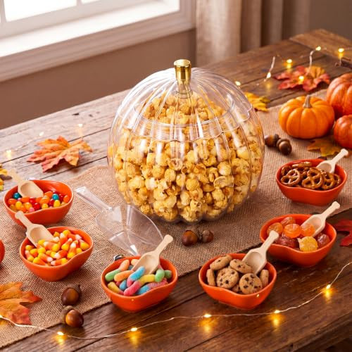 Potchen 14 Pcs Halloween Movie Night Serving Set Pumpkin Candy Jar with Lid, Scoop Fall Pumpkin Ceramic Bowls, Wooden Spoons, Trick or Treat Supplies, Candy and Snack Serving Bowl | Amazon (US)