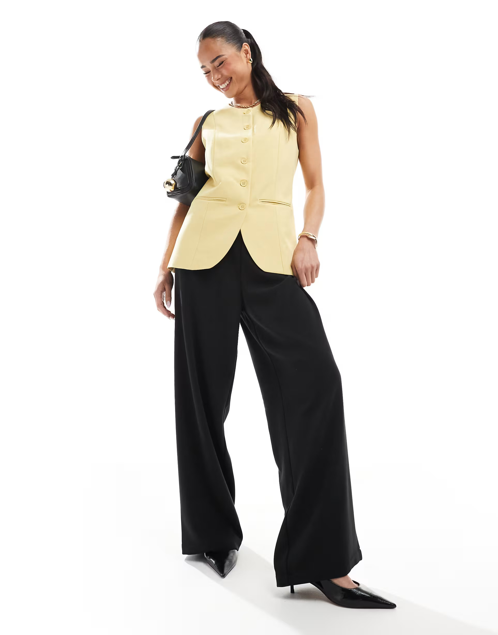 ONLY high neck waistcoat in butter yellow | ASOS | ASOS (Global)