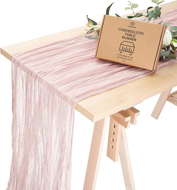 Vitalizart Cheesecloth Table Runner Light Pink 35 x 120 Inches Gauze Tablecloth 10Ft Blush Boho R... | Amazon (US)