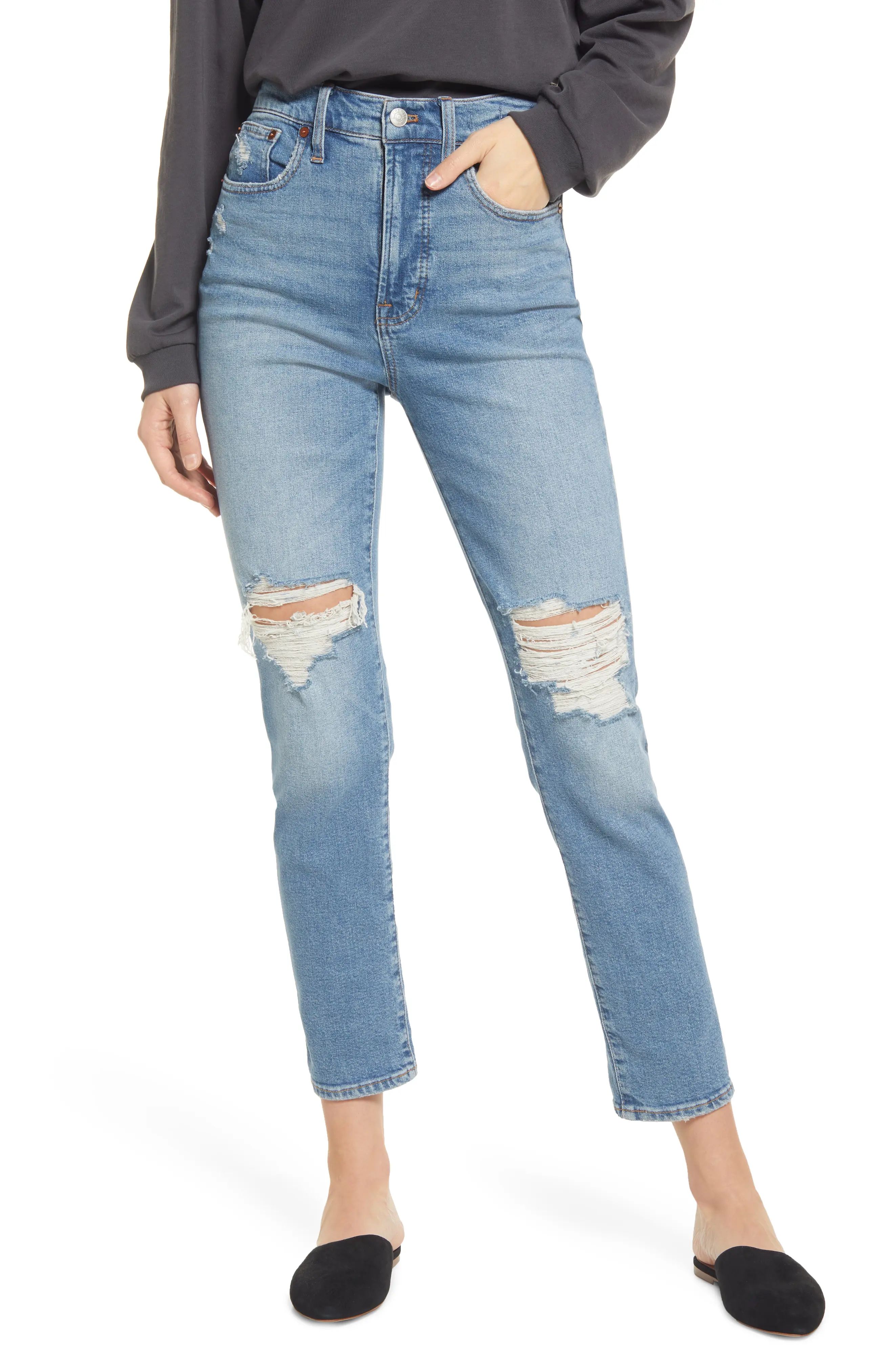 Madewell The Perfect High Waist Ripped Jeans in Denman Wash at Nordstrom, Size 24 | Nordstrom