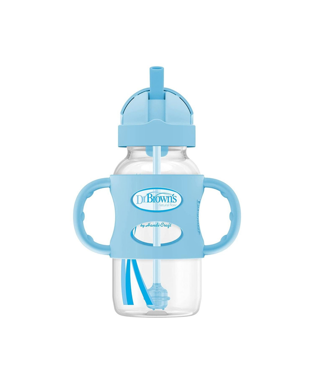 Dr. Browns Baby Wide-Neck Sippy Straw Bottle with 100% Silicone Handles, 9oz, Blue - Blue | Macy's