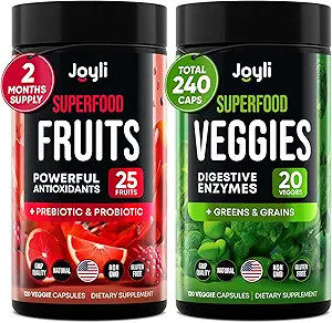 Fruits and Veggies Supplement - High Fiber Supplement for Immunity, Gut & Energy - Super Reds & S... | Amazon (US)