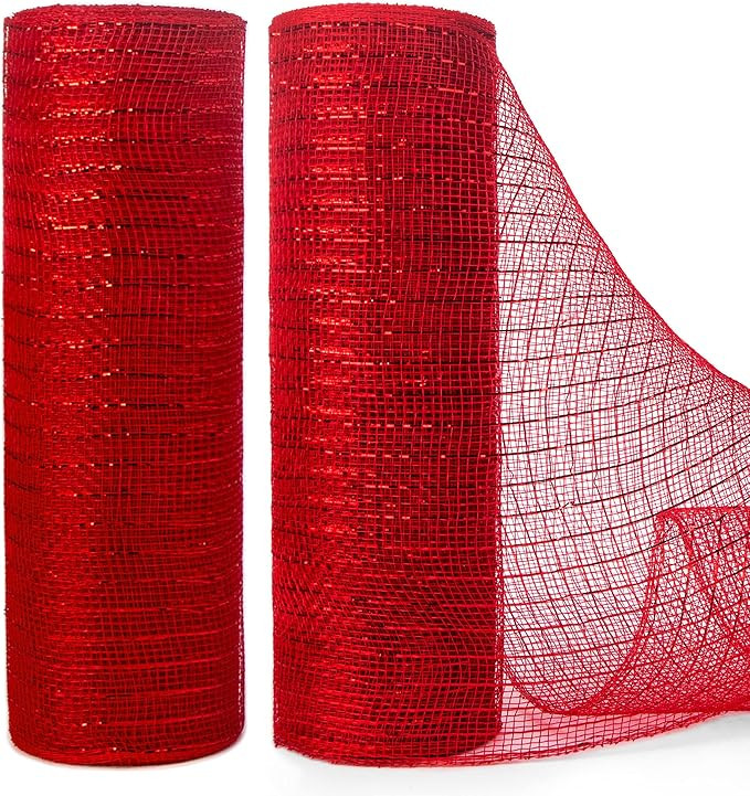 Ribbli 2 Rolls Red Mesh Ribbon,10 inch x 30 feet(10Yard) Each Roll,Metallic Red with Foil,Christm... | Amazon (US)