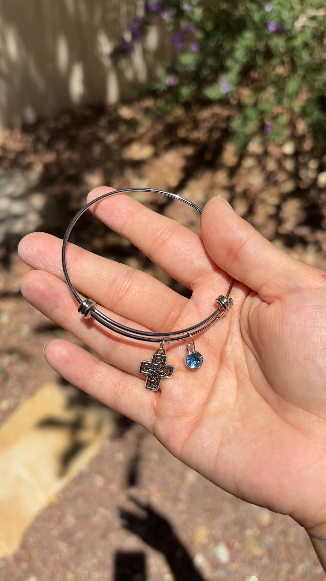 Birthstone cross bangle 