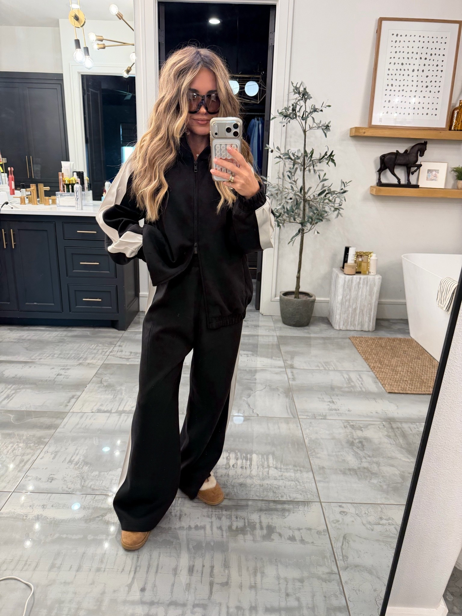 Xs in jacket and xs in pants - size up one in slippers and found glasses on sale