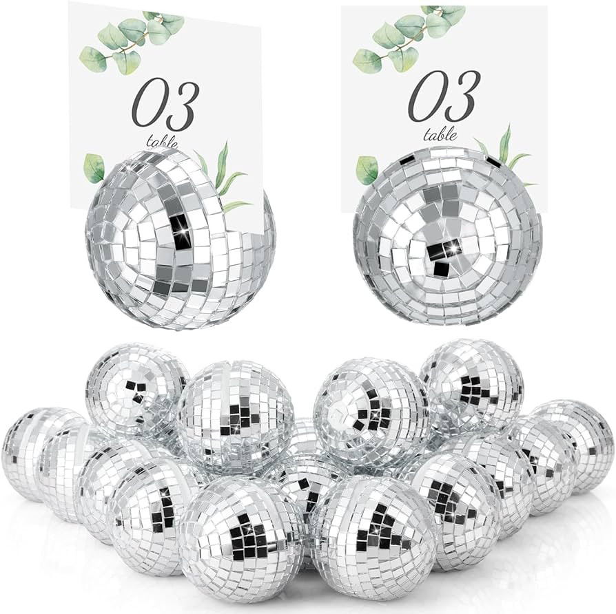 12 Pcs Disco Ball Table Number Card Holders Silver Place Card Holder for Photo Name Stands Disco ... | Amazon (US)