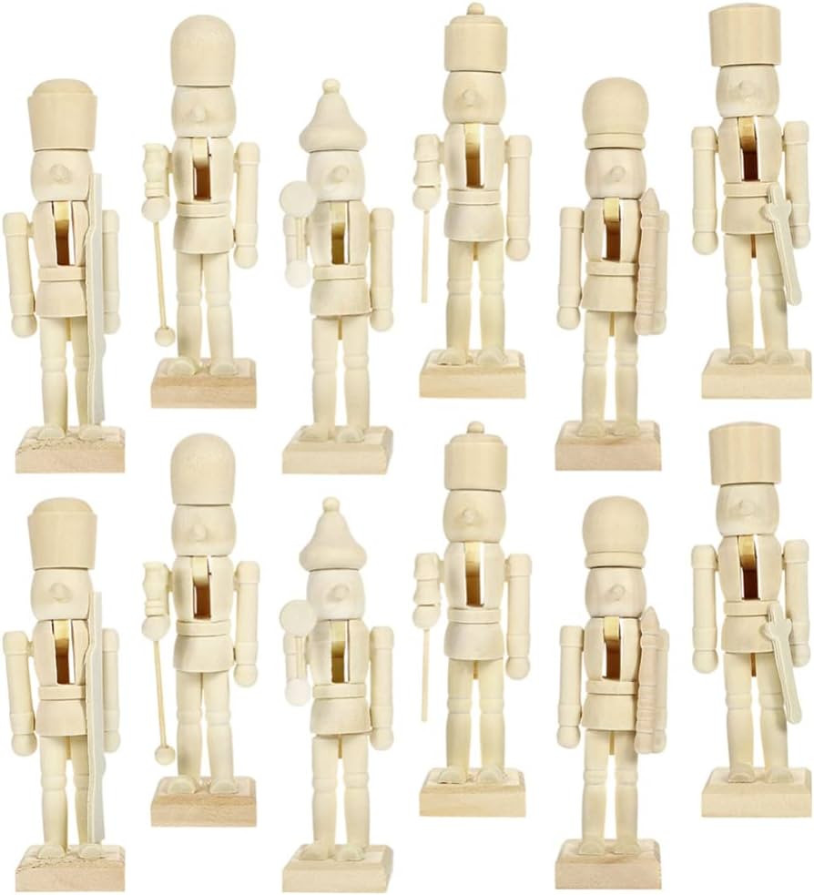 PRETYZOOM Unfinished Wood Nutcracker Ornaments: 12pcs Paint Your Mini Wooden Nutcracker Figures D... | Amazon (US)
