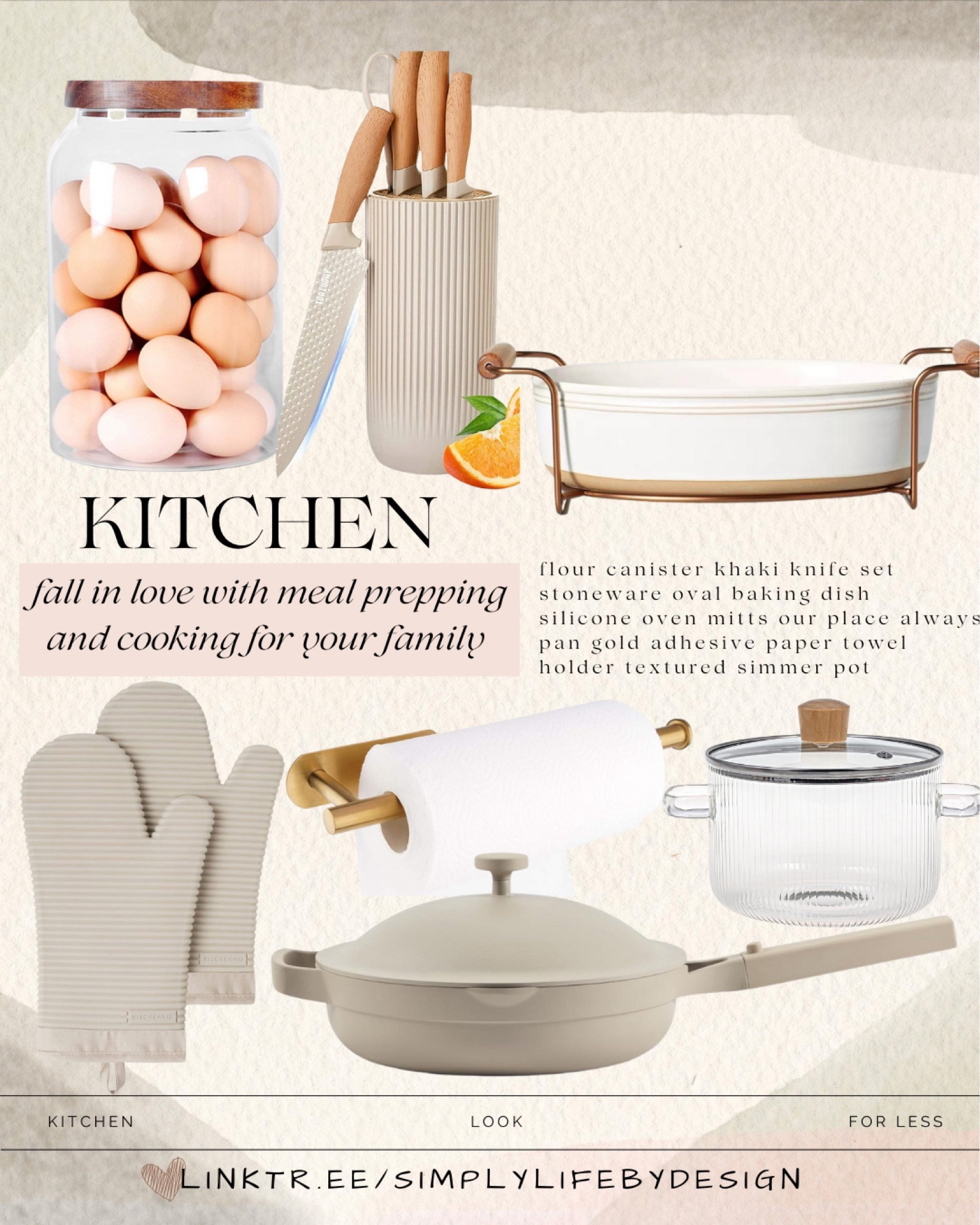 Wal-Mart, Target, and Amazon kitchen edit. 

Only pan 
Textured simmer pot
Silicone oven mitts
Stoneware oval baking dish
Khaki knife set
Flour canister 
Gold adhesive paper towel holder

#LTKsalealert #LTKstyletip #LTKhome