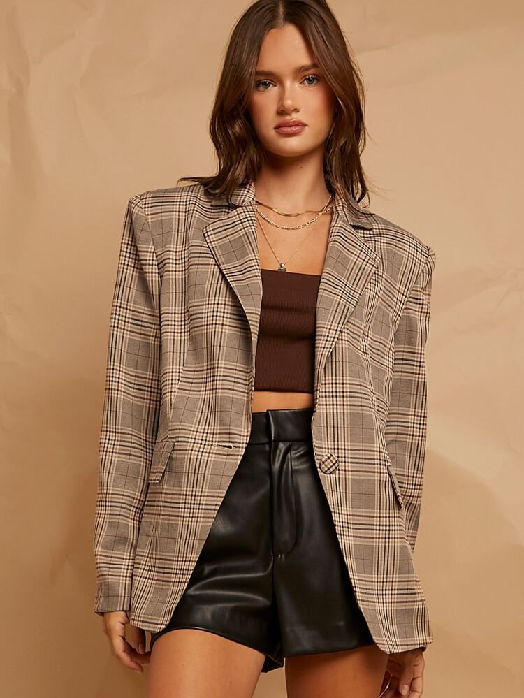 New
     
      SHEIN Plaid Single Button Blazer | SHEIN