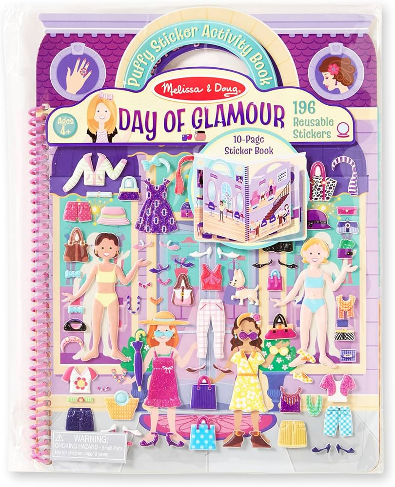 Melissa & Doug Puffy Sticker Activity Book: Day of Glamour - 196 Reusable Stickers - Fashion Acti... | Amazon (US)