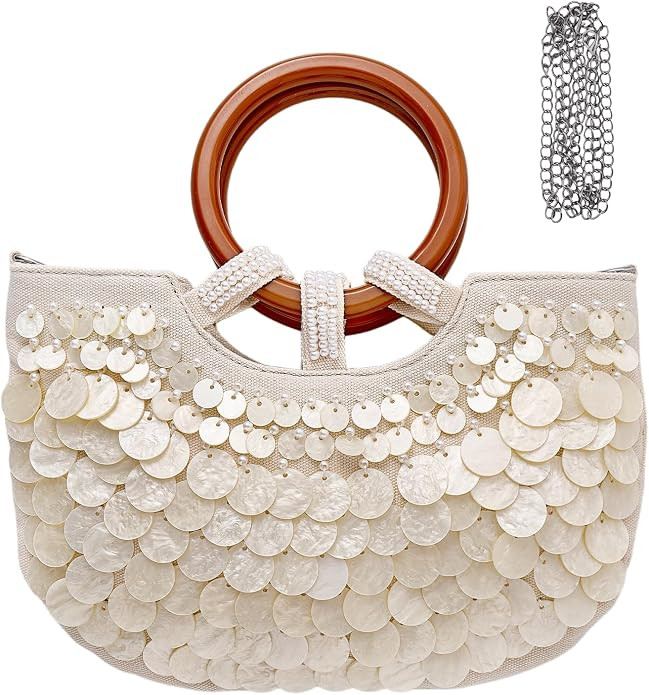 Shell Purse for Women Girls, Seashell Beaded Clutch Bag for Women 2026, Luxury Mother-of-Pearl Ha... | Amazon (US)