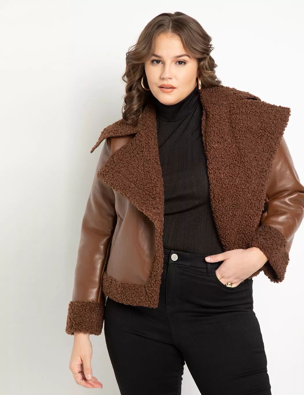 Sherpa Moto Jacket | Women's Plus Size Coats + Jackets | ELOQUII | Eloquii