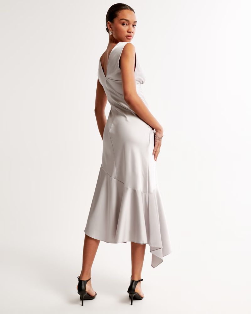 Satin Slip Asymmetrical Midi Dress | Abercrombie & Fitch (US)