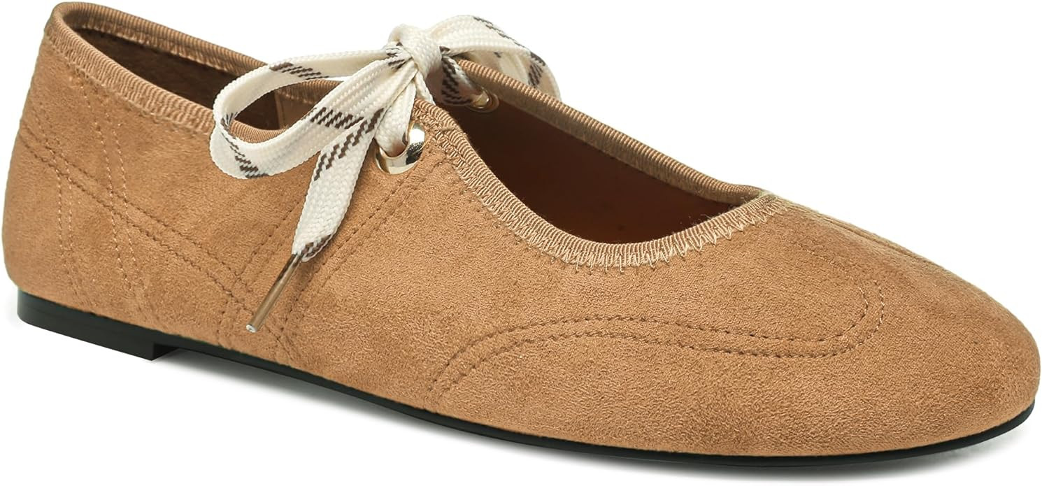 Yellhum Lace up Round Toe Ballet Flats for Women Cute Slip on Soft Mary Jane Flats Casual Balleri... | Amazon (US)